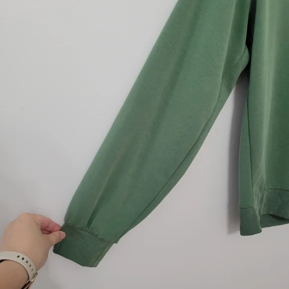 Athleta Seasoft Willow V Neckline Pullover Sweatshirt Green Modal Size XS Comfy - Picture 5 of 11
